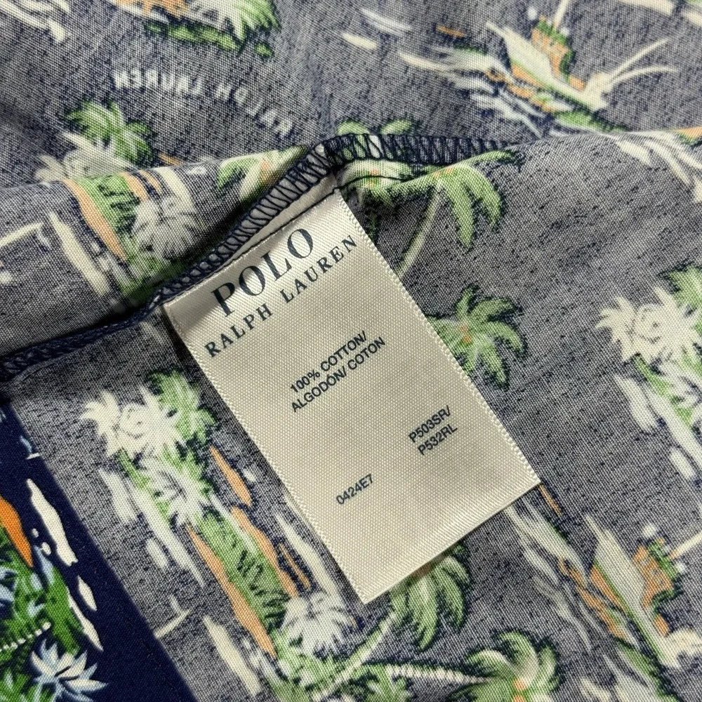 Polo Ralph Lauren Men's Size S / M Blue Tropical Sailboat Print 100% Cotton Robe